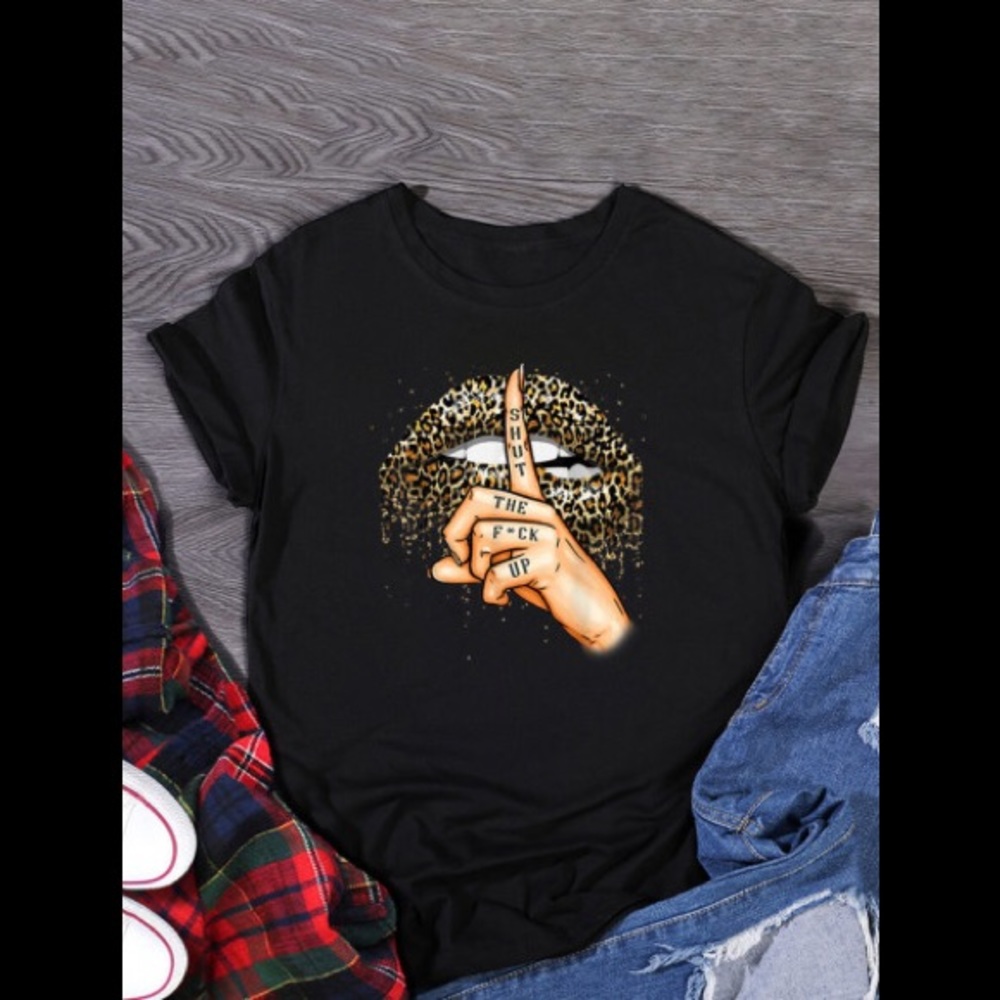 Shut The F*Ck Up Leopard Print Plus Size T-Shirt - image 1